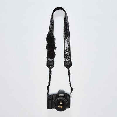 Mod Straps Silver Victorian w/ Flowers & QR Feature Premium Camera Strap